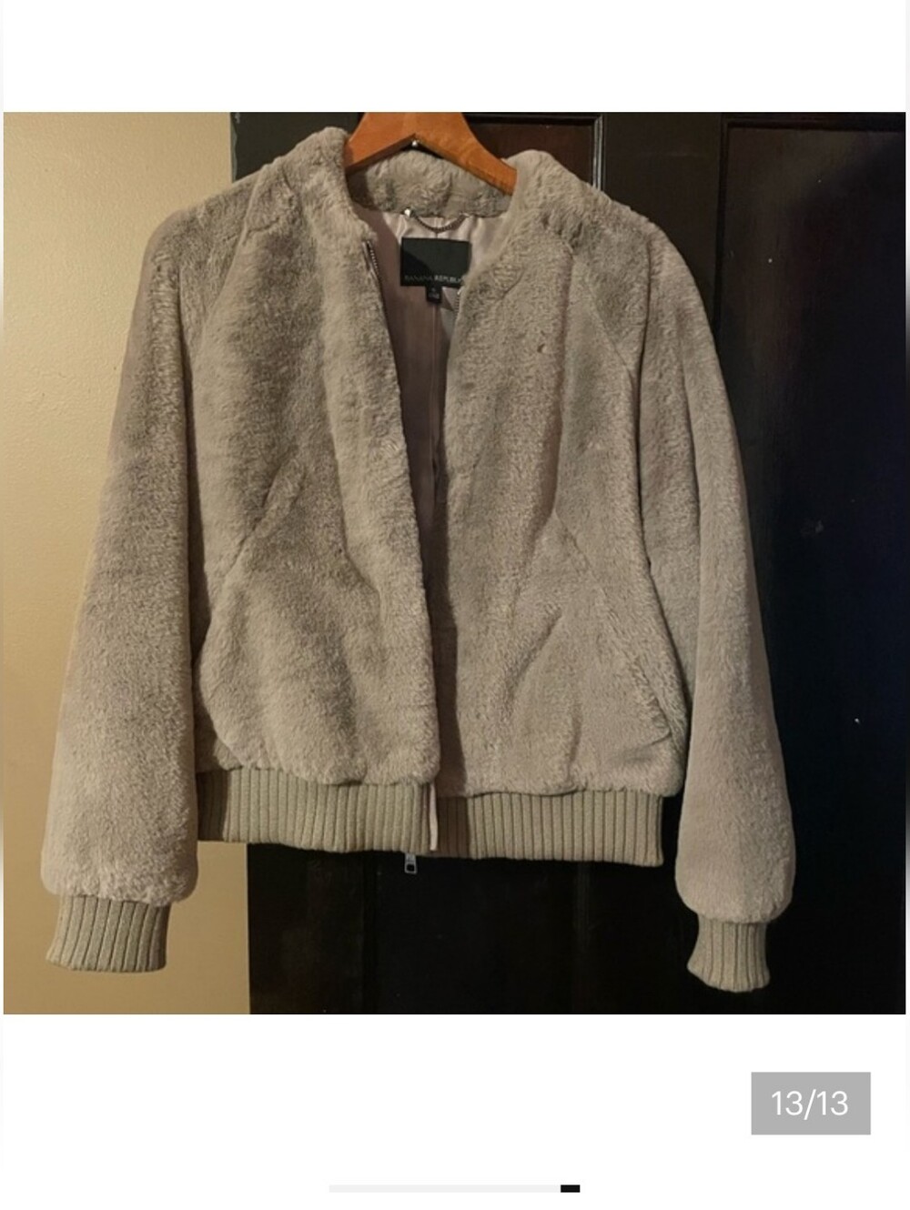 Banana Republic Gray Faux Fur Bomber Jacket SM